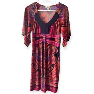 ONE WORLD Red and Purple Paisley bell sleeve Dress